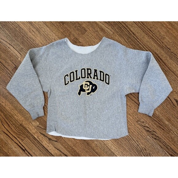University Of Colorado Custom Distressed Heather Gray Sweatshirt - M - Picture 1 of 6